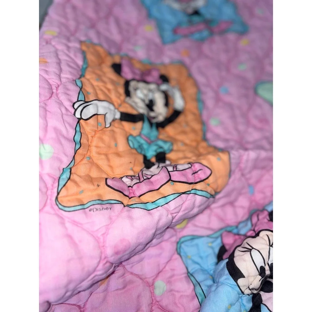 Vintage Disney Dundee Minnie Mouse Quilt Baby Blanket Comforter Pink Ballerina